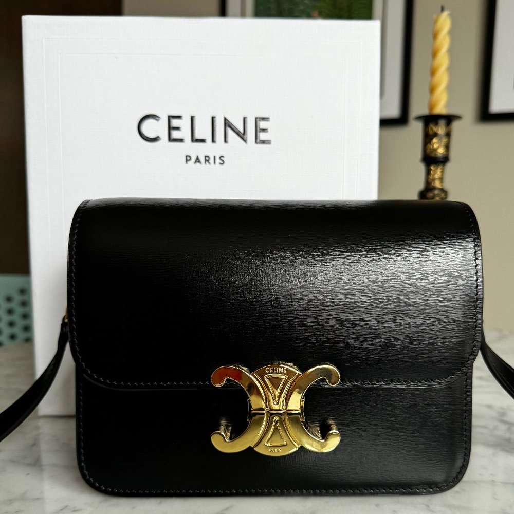 Celine Teen Triomphe Bag in Shiny Black Calfskin